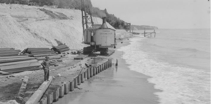 Black and white beach scene