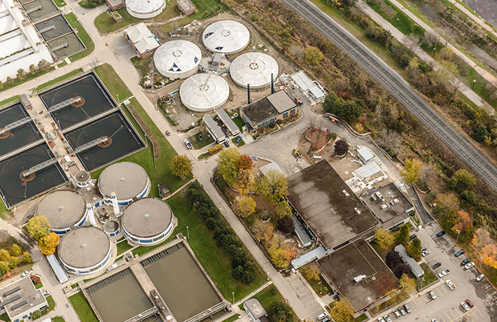 Aerial view of a storage tank
